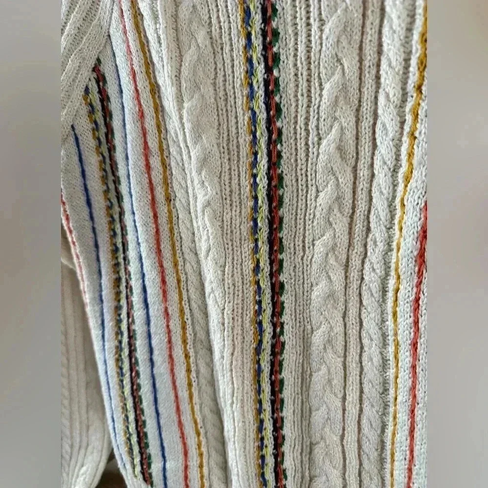 NWOT JCREW x The Reeds Cable knit crew sweater with retro stripe stitch XSmall - Picture 2 of 4